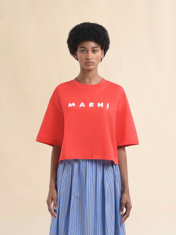 [MARNI] Red Boxy T-Shirt With Marni Scribbled Logo