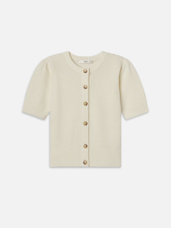 [FRAME] Shrunken Short Sleeve Cardi - Cream Multi