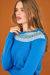 Wool Cashmere Yoke Fair Isle Crew