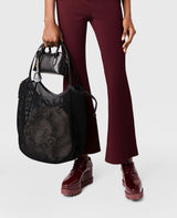 [S.McCARTNEY] Logo Hobo Tote Mesh W/Embroidered Logo - Black
