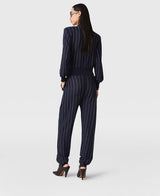 [S.McCartney] Collared Pinstripe Long-Sleeve Top - Ink/ White