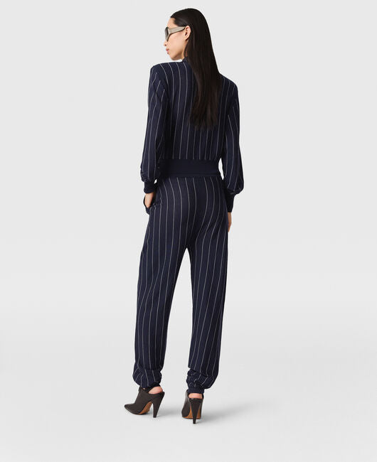 [S.McCartney] Collared Pinstripe Long-Sleeve Top - Ink/ White