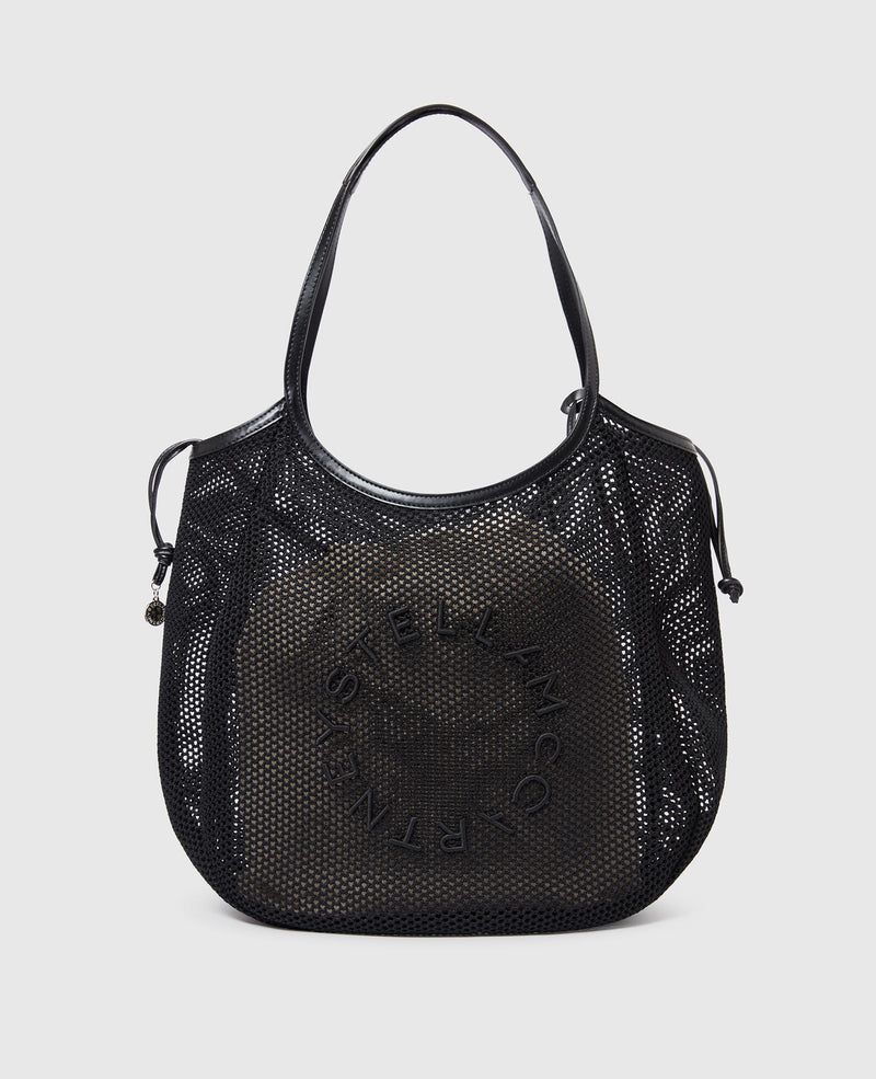 [S.McCARTNEY] Logo Hobo Tote Mesh W/Embroidered Logo - Black