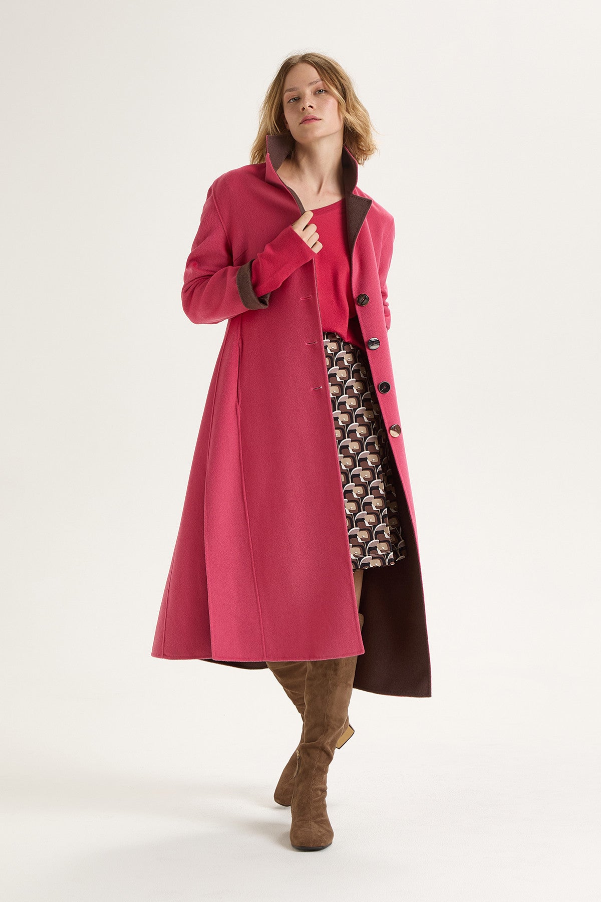 CAPPOTTO DOUBLE WOOL COAT - PINK/BROWN