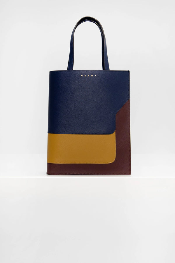 [Marni] Trunk Shopping Small - BluBlack/Light Curry/Chocolate