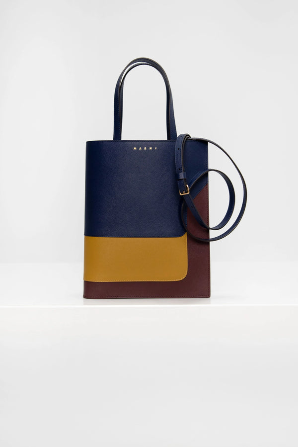 [Marni] Trunk Shopping Small - BluBlack/Light Curry/Chocolate