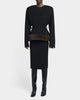 Long-Sleeve Belted Faux-Fur Peplum Midi Dress