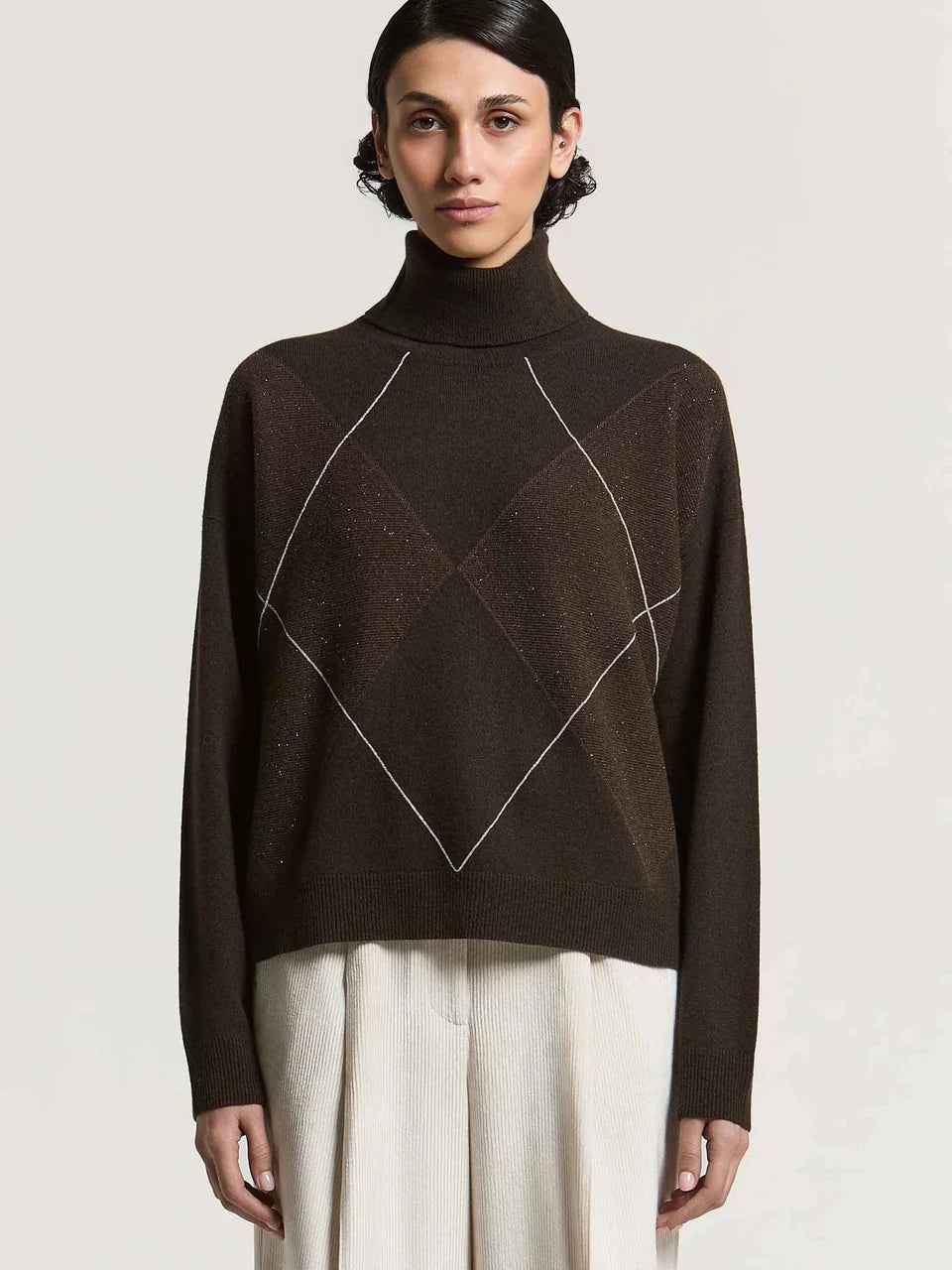 Argyle Silk Cashmere Turtleneck