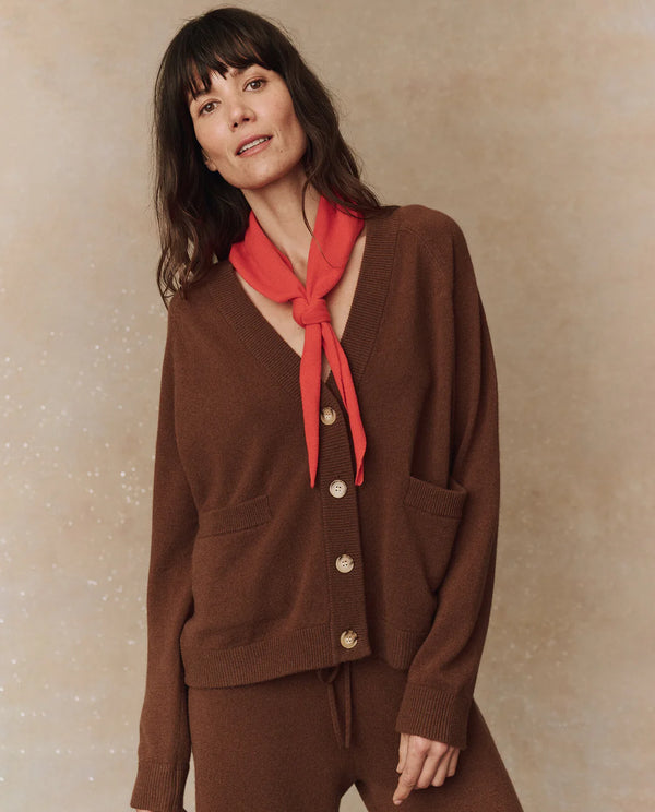 [THE GREAT] CASHMERE VARSITY CARDIGAN - SANTAL