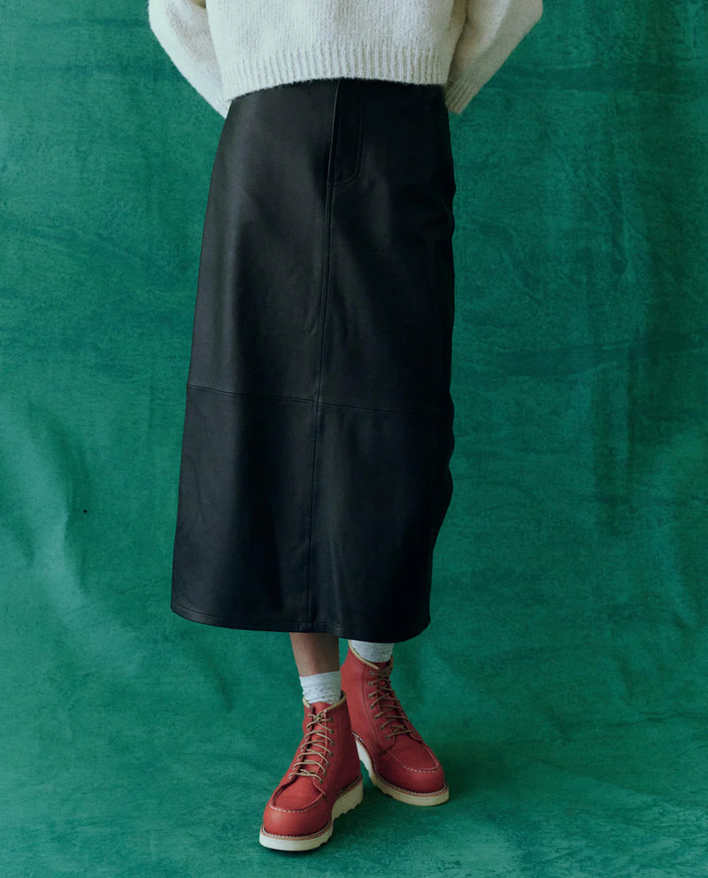 [THE GREAT] The Leather Column Skirt - Black